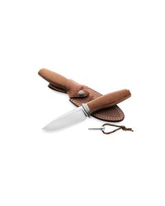 LionSteel AH BLN Acha, M390 Satin Drop Point Fixed Blade, Natural Burlap Micarta Handle with Titanium Bolster, Leather Sheath