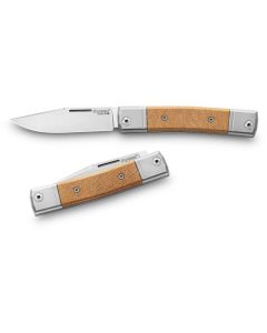 LionSteel Bestman Traditional, M390 Clip Point Blade, Natural Canvas Micarta Handles with Titanium Bolsters, Slipjoint (non-locking) - BM1CVN