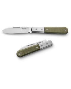 LionSteel Barlow Roundhead, M390 Spear Point Blade, Green Canvas Micarta Handles with Titanium Bolsters, Slipjoint (non-locking) - CK0111CVG