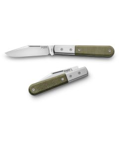 LionSteel Barlow Shuffler, M390 Clip Point Blade, Green Canvas Micarta Handles with Titanium Bolsters, Slipjoint (non-locking) - CK0112CVG