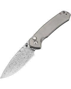 CJRB Large Pyrite, Damascus Blade steel, Titanium Handles, Button Lock ~ J1925L-TDM