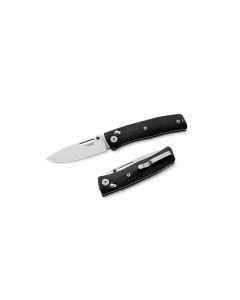 LionSteel Nini 1, Crossbar Lock Folding Knife, M390 Satin Drop Point Blade, Black G10 Handles