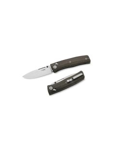 LionSteel Nini 1, Crossbar Lock Folding Knife, M390 Satin Drop Point Blade, Green Canvas Micarta Handles
