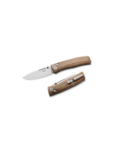 LionSteel Nini 1, Crossbar Lock Folding Knife, M390 Satin Drop Point Blade, Natural Canvas Micarta Handles