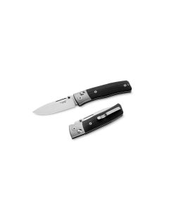LionSteel Nini 2 Folding Knife, M390 Satin Drop Point Blade, Black G10 Handles with Titanium Bolsters