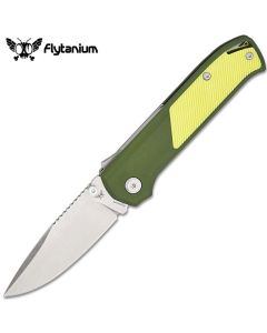 Flytanium Arcade, Shark Lock, Olive Drab Green Aluminium Handle with Yellow G10 Inlay, S35VN Blade Steel