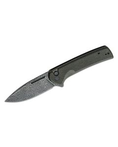 CIVIVI Knives Conspirator Flipper Knife 3.48" Damascus Drop Point Blade, Dark Green Micarta Handles - C21006-DS1
