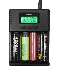 Soshine Charger H4 LCD Li-ion, Lifep04 & NiMH, adjustable charge rate, 250ma 500ma & 1000ma per bay 