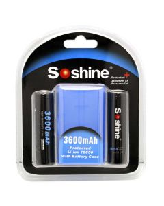 Soshine Li-ion Panasonic 18650 3600mah High Current Draw, w/ Protection Circuit, 2 pack.