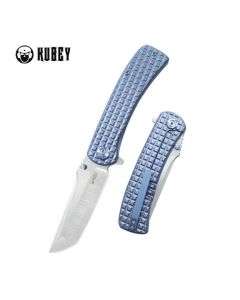 Kubey Interflow Flipper Folder, Blue Titanium Handle, Satin Bohler M390 Blade - KB294B