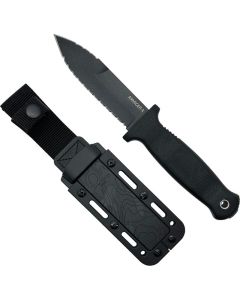 Demko Knives Armiger 4, Black Handle, 80Cr2V Spear Point Serrated Edge Blade