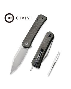 CIVIVI Knives Relic Flipper, Nitro-V Stonewashed Clip Point Blade, Dark Green Micarta Handles ~ C20077B-3