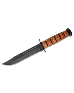 Kabar 1320 Single Mark 7" Blade Plain Edge, Leather Handles and Leather Sheath