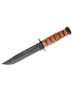 Kabar 1217 USMC Full Size 7" Blade Plain Edge, Leather Handles and Leather Sheath