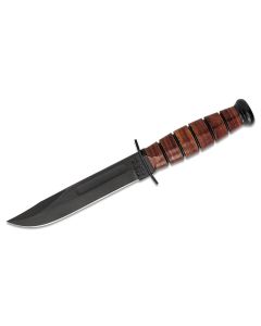 Kabar 1250 USMC Short 5.25" Blade Plain Edge, Leather Handles and Leather Sheath