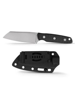Vosteed Mink, Nitro-V Stonewashed Sheepsfoot Blade, Frag Milled Black Micarta Handles, Kydex Sheath - D0103