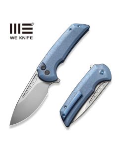 WE KNIFE Mini Malice Button Lock, Flipper, Blue Titanium Handle, CPM 20CV Blade ~ WE054BL-3