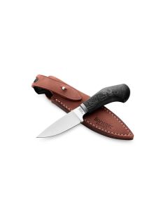 LionSteel Willy, Carbon Fibre Handles, M390 Blade Steel, Leather Sheath ~ WL1CF