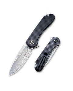 CIVIVI C907DS Elementum Linerlock Carbon Fiber Overlay On Black G10 Handle Damascus Blade