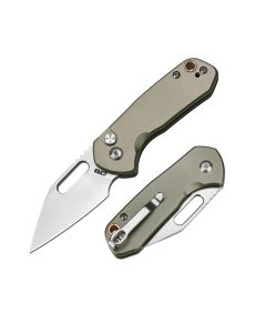 CJRB Mini Pyrite, AR-RPM9 Blade steel,  Green Aluminium Handles, Button Lock ~ J1933GN